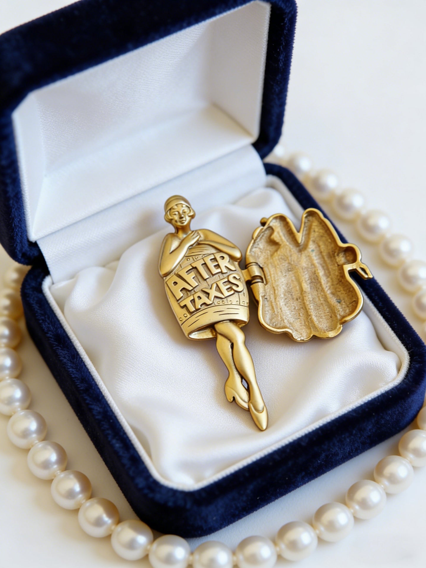 Vintage 1920s Flapper Girl “After Taxes” Movable Figural Brooch