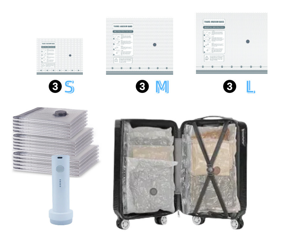 Travel Vacuum Compression Storage Bags with USB - Rechargeable Electric Pump