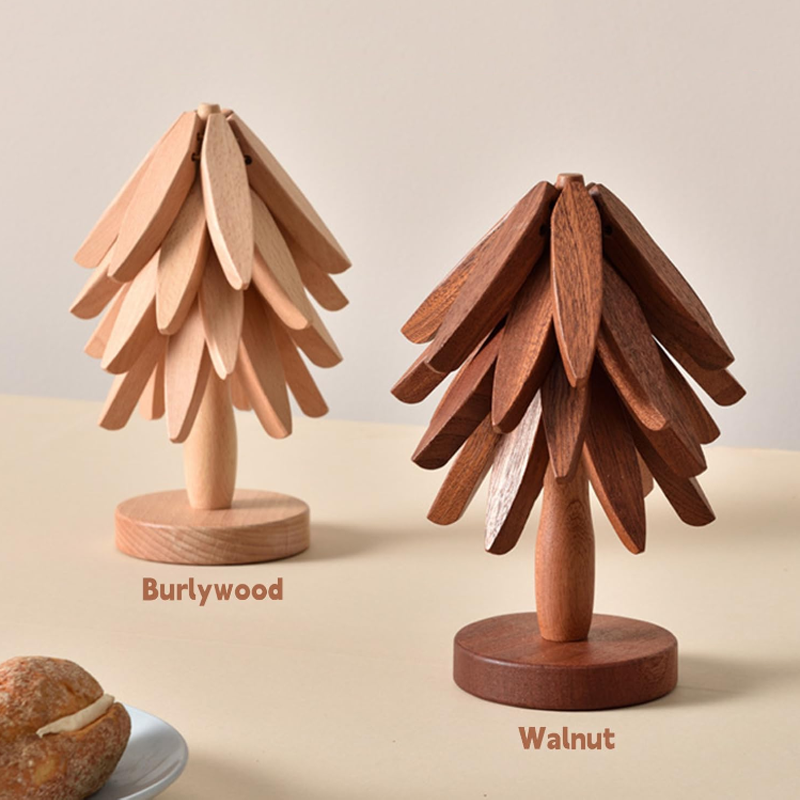 🔥Christmas Early Discount 49% Off✨Natural Tree Trivet Set - 4 Wooden Trivets & 1 Stand,Like a Christmas Tree🎄