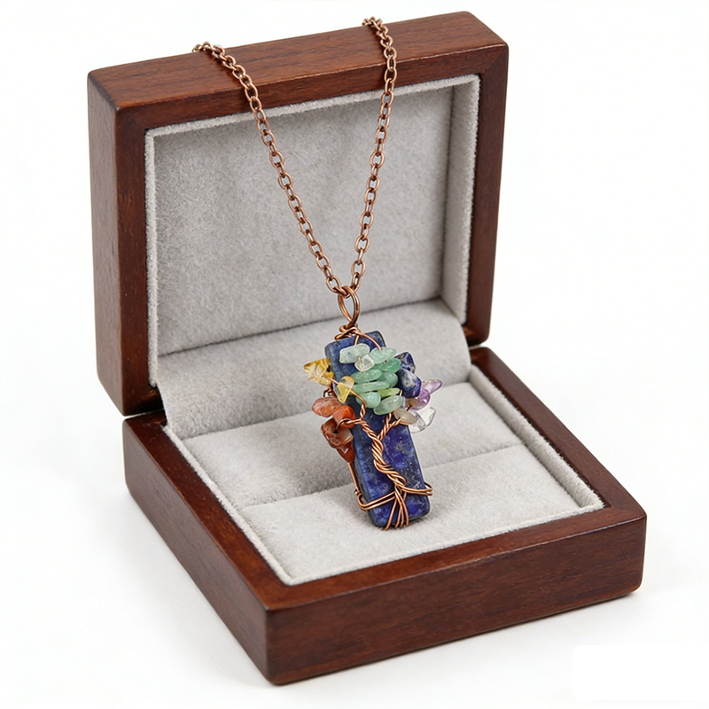 🌟7 Chakra Gemstone Wire Wrapped Natural Clear Quartz Healing Crystal Point Pendant Necklace