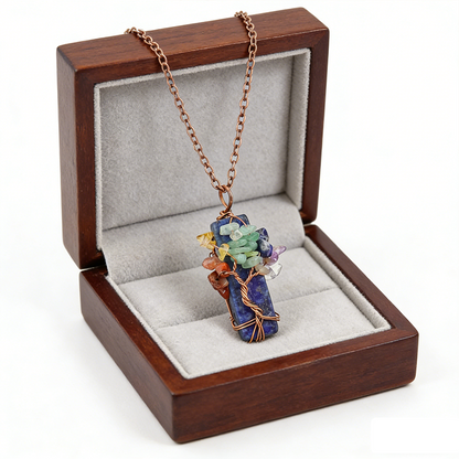 🌟7 Chakra Gemstone Wire Wrapped Natural Clear Quartz Healing Crystal Point Pendant Necklace