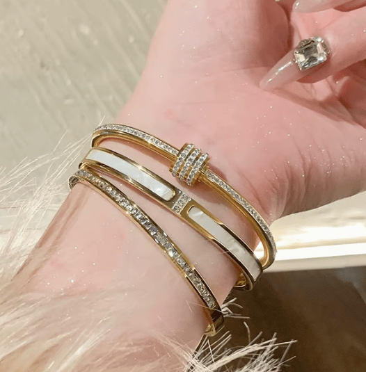 💎5-Piece Stainless Steel Starry Sky Bangles, 18K Gold-Plated
