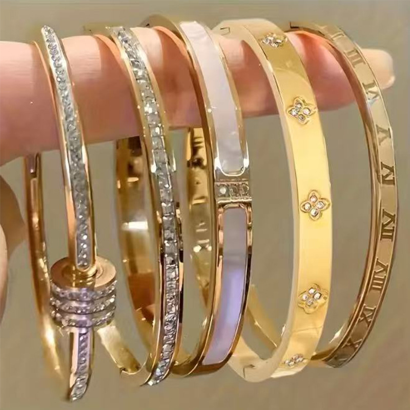 💎5-Piece Stainless Steel Starry Sky Bangles, 18K Gold-Plated