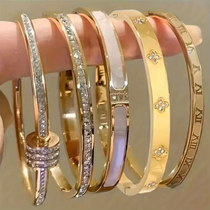 💎5-Piece Stainless Steel Starry Sky Bangles, 18K Gold-Plated