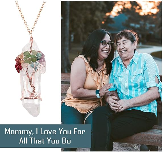 🌟7 Chakra Gemstone Wire Wrapped Natural Clear Quartz Healing Crystal Point Pendant Necklace