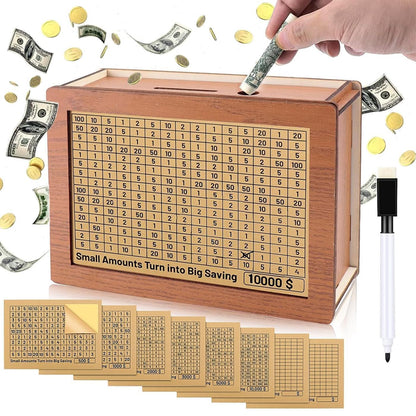 🎁 Hot Sale 49% OFF 🔥Retro Style Wooden Money Box with Counter Piggy Bank Handmade Saving Money Goal Piggy Bank