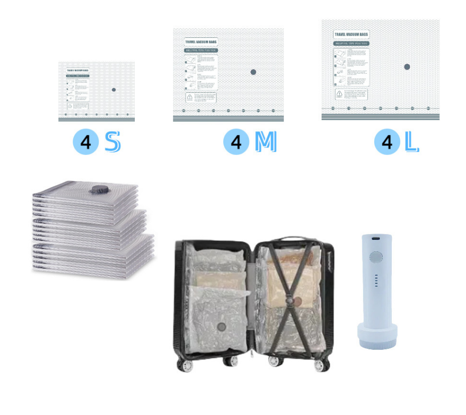 Travel Vacuum Compression Storage Bags with USB - Rechargeable Electric Pump