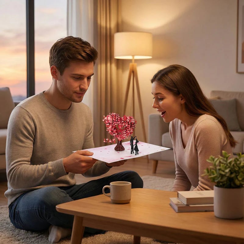 3D Pop-Up Anniversary Card - Romantic Love Tree & Hearts Design💌