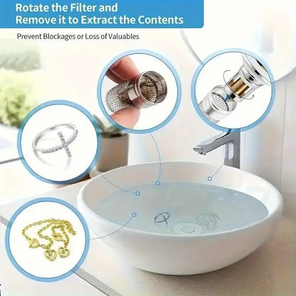 🔥Bathroom Sink Stopper Hair Catcher, Universal Pop Up Sink Drain Filter with Stainless Steel Filter Basket, Bathroom Sink Drain Strainer