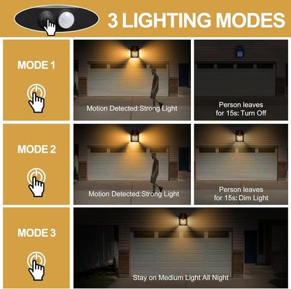 🎁Last Day 50% OFF🔥Solar Wall Lantern with 3 Modes & Motion Sensor, Dusk to Dawn Porch Lights Fixture, Waterproof Exterior Lighting