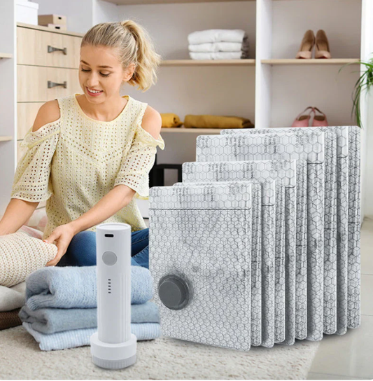 Travel Vacuum Compression Storage Bags with USB - Rechargeable Electric Pump