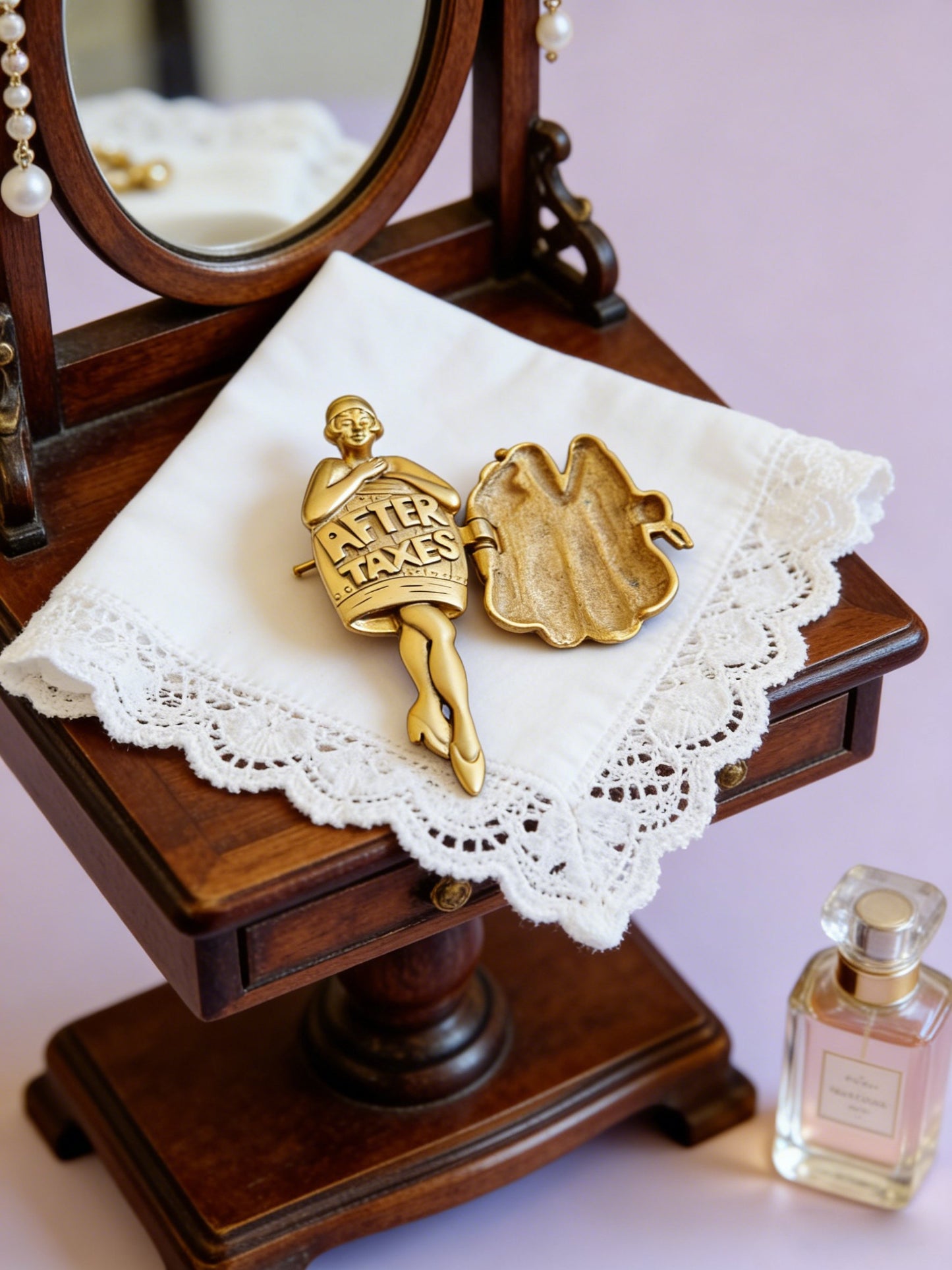 Vintage 1920s Flapper Girl “After Taxes” Movable Figural Brooch