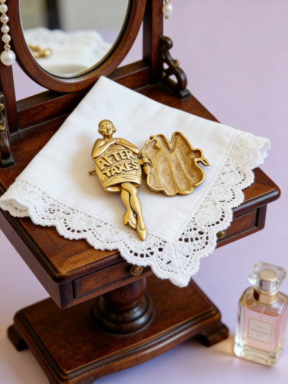 Vintage 1920s Flapper Girl “After Taxes” Movable Figural Brooch