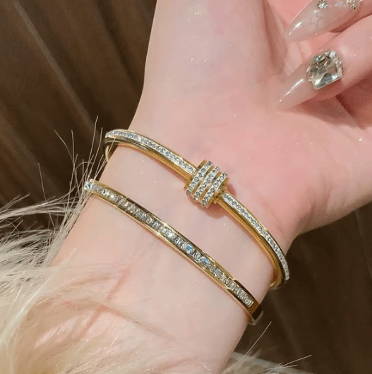 💎5-Piece Stainless Steel Starry Sky Bangles, 18K Gold-Plated