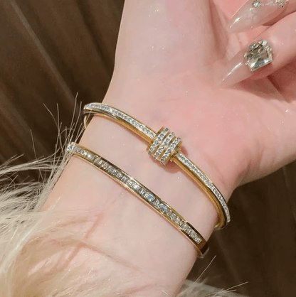 💎5-Piece Stainless Steel Starry Sky Bangles, 18K Gold-Plated