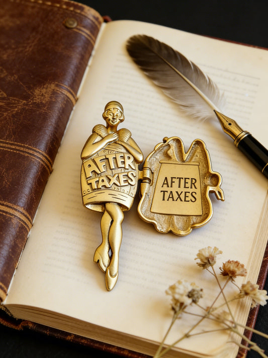 Vintage 1920s Flapper Girl “After Taxes” Movable Figural Brooch
