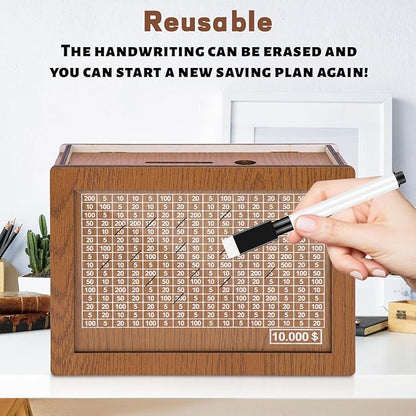 🎁 Hot Sale 49% OFF 🔥Retro Style Wooden Money Box with Counter Piggy Bank Handmade Saving Money Goal Piggy Bank