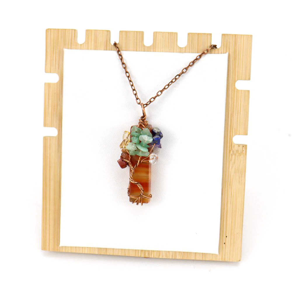 🌟7 Chakra Gemstone Wire Wrapped Natural Clear Quartz Healing Crystal Point Pendant Necklace