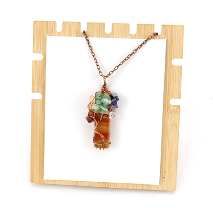 🌟7 Chakra Gemstone Wire Wrapped Natural Clear Quartz Healing Crystal Point Pendant Necklace