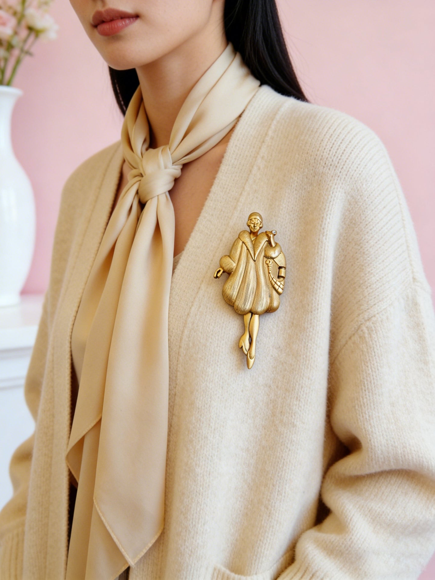 Vintage 1920s Flapper Girl “After Taxes” Movable Figural Brooch