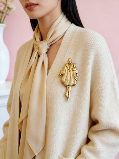 Vintage 1920s Flapper Girl “After Taxes” Movable Figural Brooch