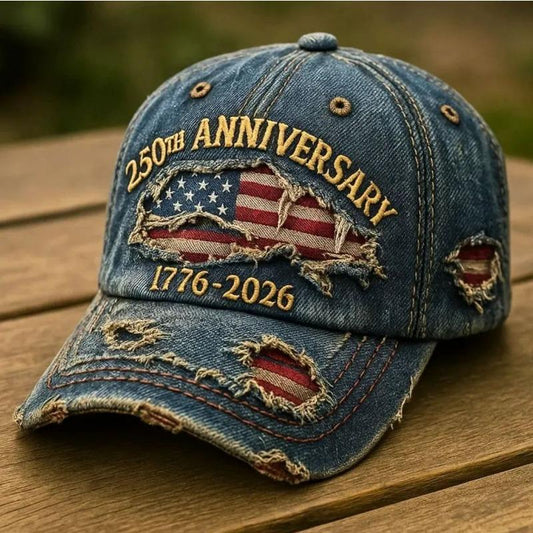 🎖 250th Anniversary 1776-2026 Distressed Denim Baseball Cap 🧢