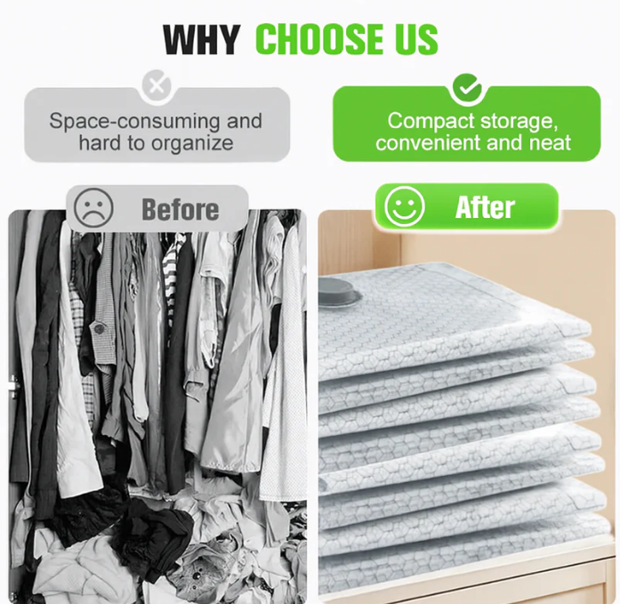 Travel Vacuum Compression Storage Bags with USB - Rechargeable Electric Pump