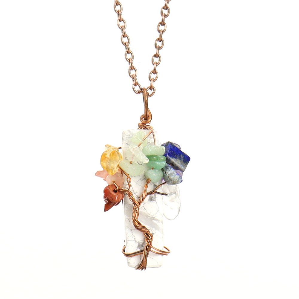 🌟7 Chakra Gemstone Wire Wrapped Natural Clear Quartz Healing Crystal Point Pendant Necklace