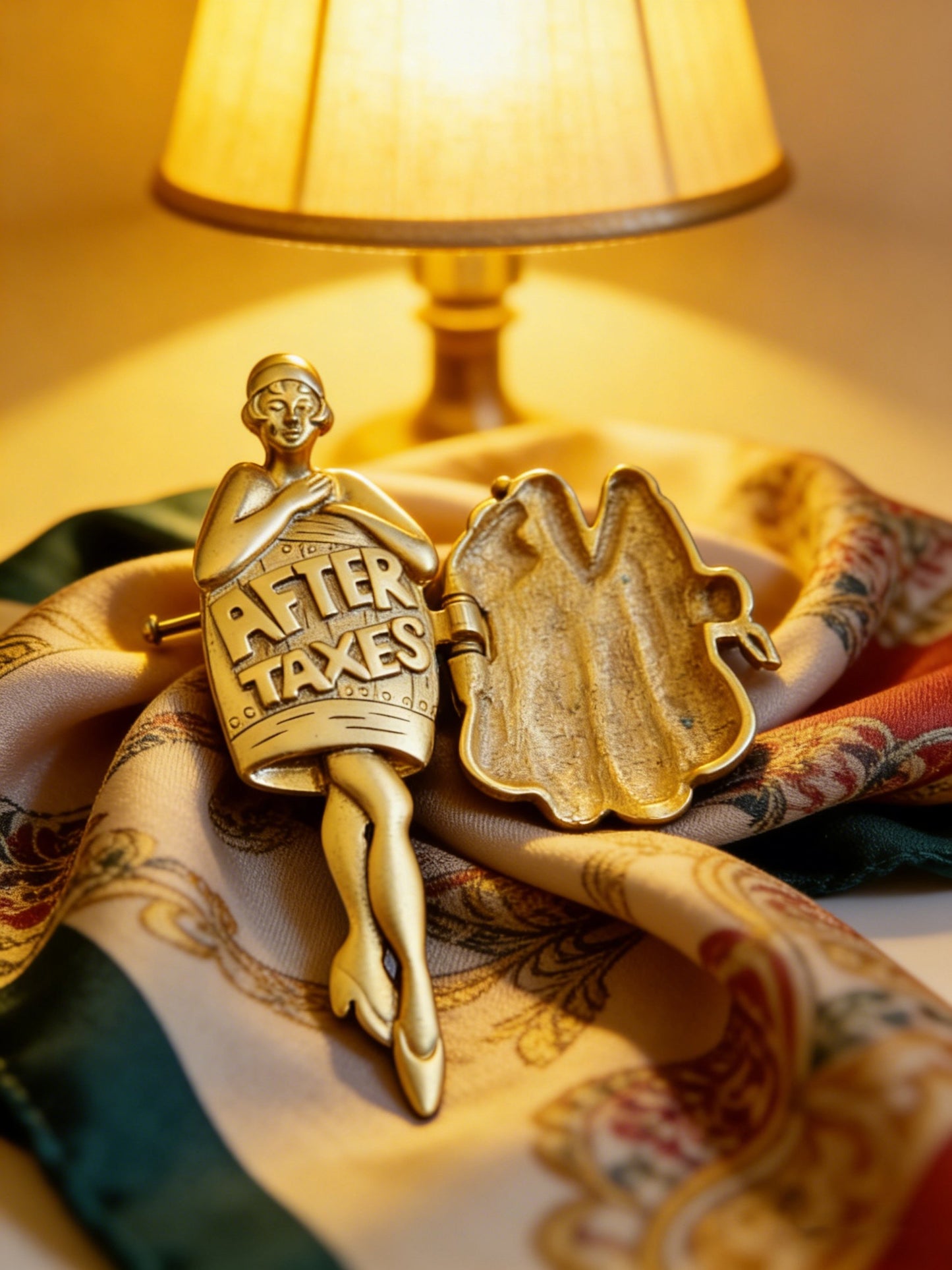 Vintage 1920s Flapper Girl “After Taxes” Movable Figural Brooch