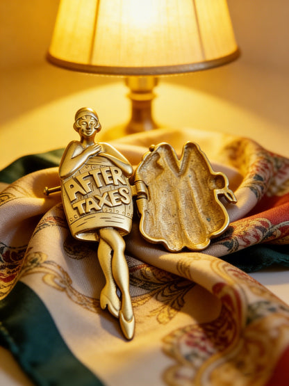 Vintage 1920s Flapper Girl “After Taxes” Movable Figural Brooch