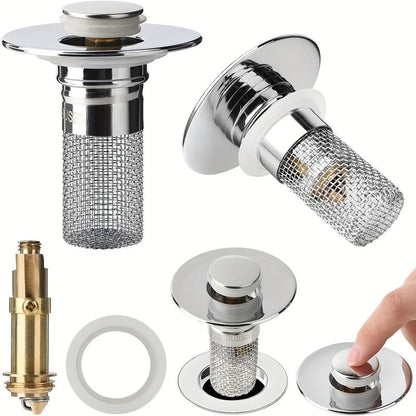 🔥Bathroom Sink Stopper Hair Catcher, Universal Pop Up Sink Drain Filter with Stainless Steel Filter Basket, Bathroom Sink Drain Strainer