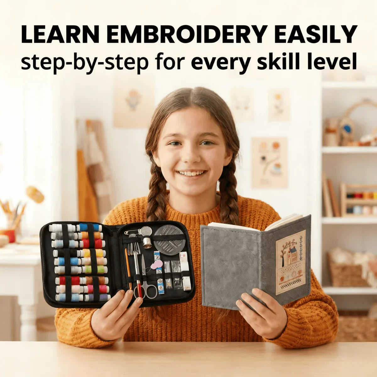 Embroidery Stitch Book⭐ – Beginner Sewing Guide for Adults with Starter Thread Kit & Step-by-Step Tutorials