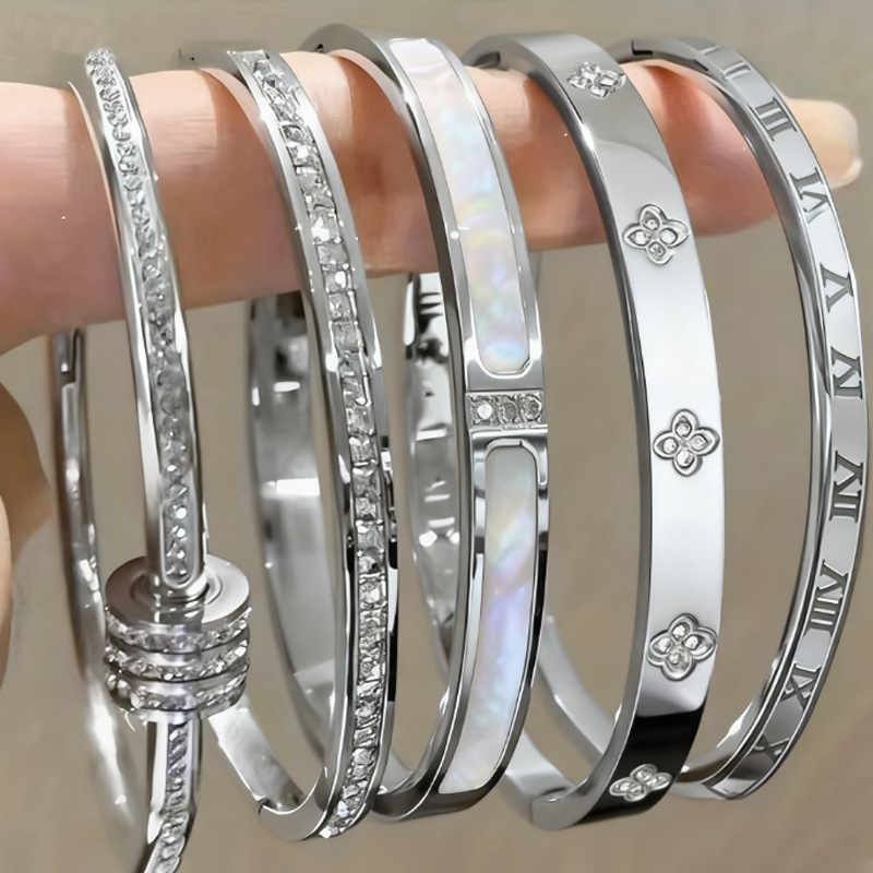💎5-Piece Stainless Steel Starry Sky Bangles, 18K Gold-Plated