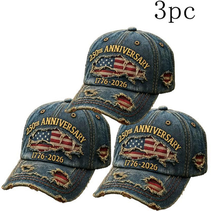 🎖 250th Anniversary 1776-2026 Distressed Denim Baseball Cap 🧢