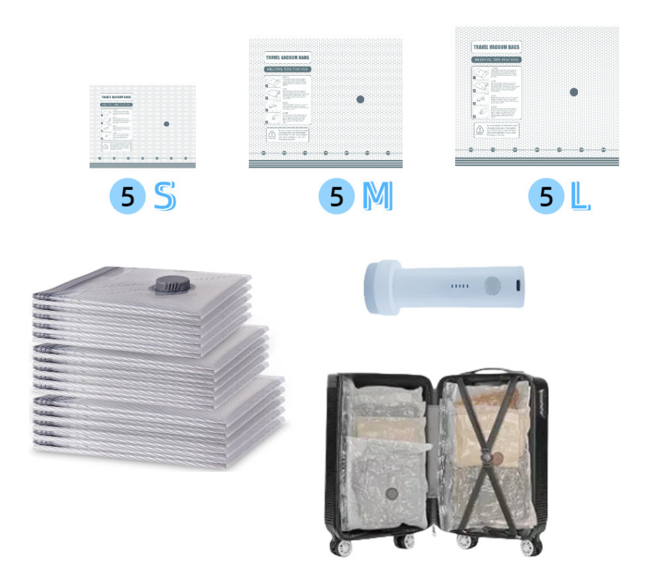 Travel Vacuum Compression Storage Bags with USB - Rechargeable Electric Pump