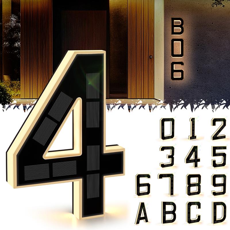 Solar Lighted House Numbers - 9 Inch Waterproof LED Address Signs
