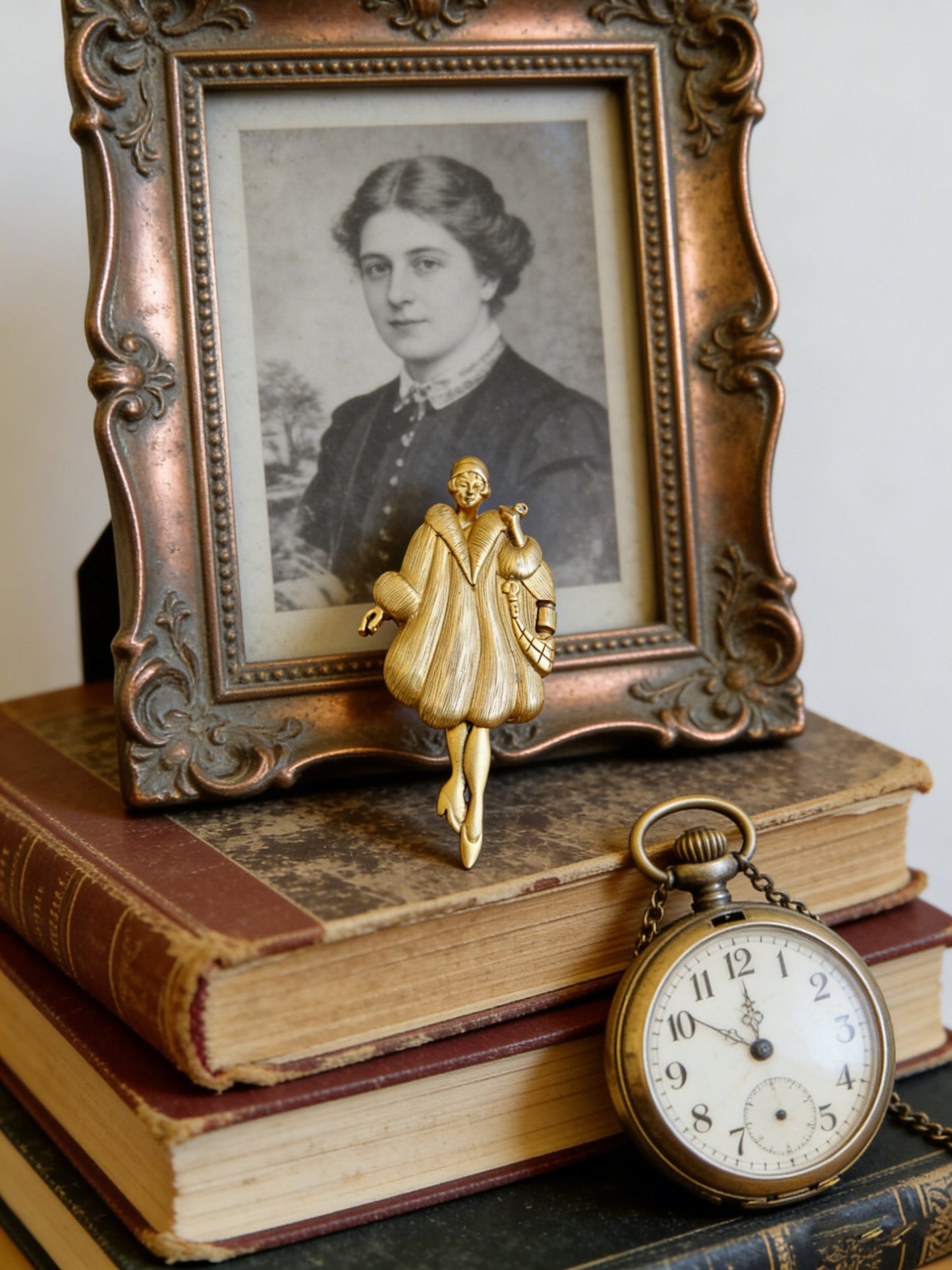 Vintage 1920s Flapper Girl “After Taxes” Movable Figural Brooch