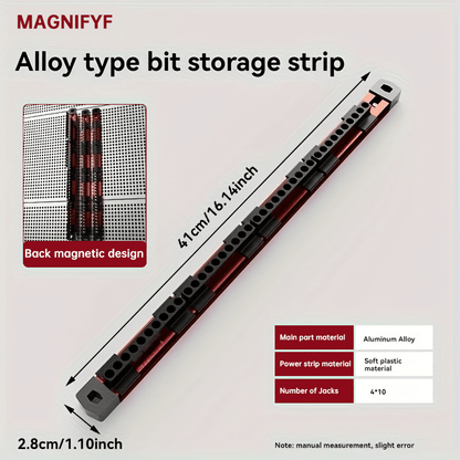 Pro-Series Aluminum Magnetic Hex Bit Organizer | 40-Slot 1/4" Drive Holder