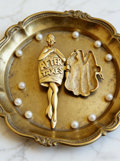 Vintage 1920s Flapper Girl “After Taxes” Movable Figural Brooch