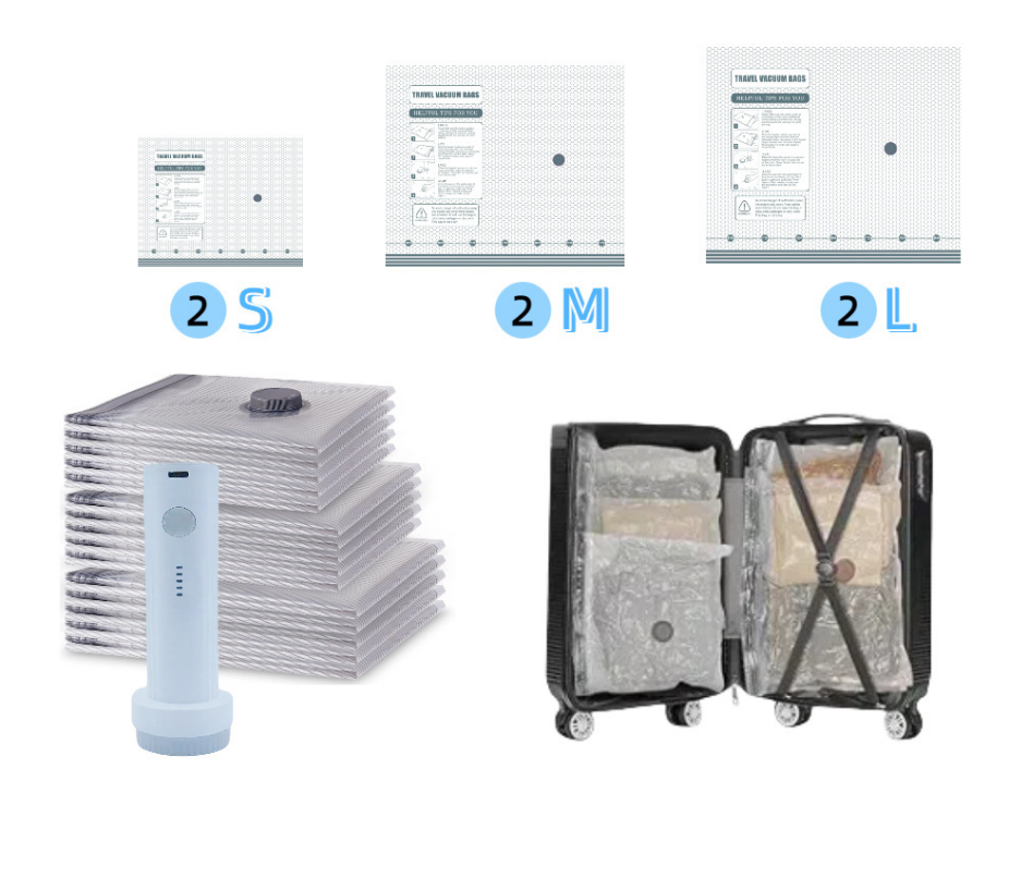 Travel Vacuum Compression Storage Bags with USB - Rechargeable Electric Pump