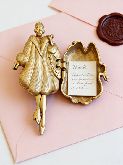 Vintage 1920s Flapper Girl “After Taxes” Movable Figural Brooch