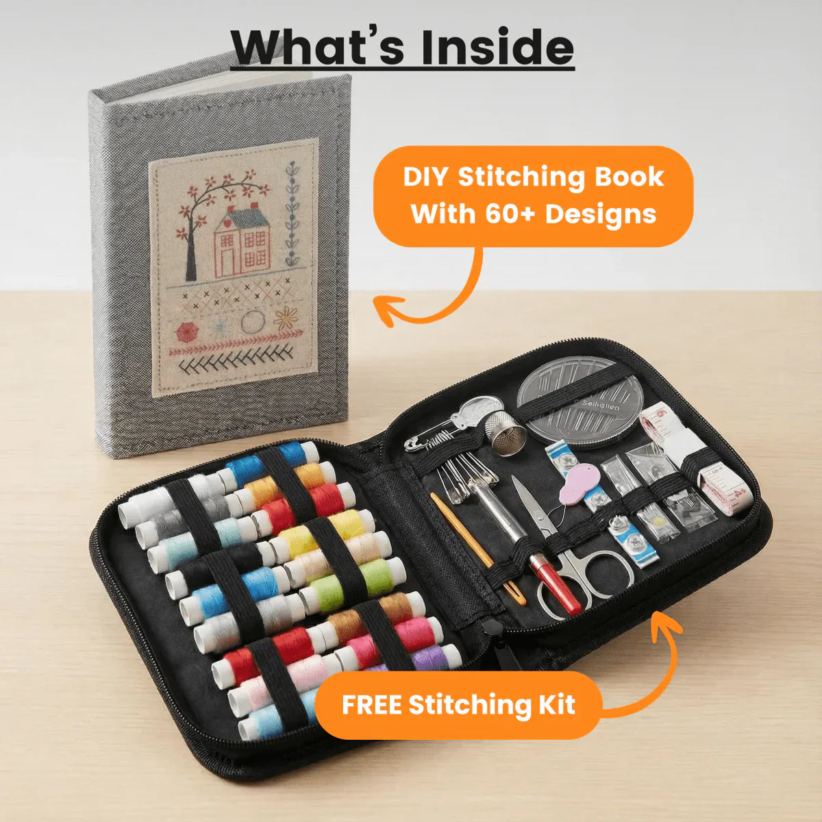 Embroidery Stitch Book⭐ – Beginner Sewing Guide for Adults with Starter Thread Kit & Step-by-Step Tutorials